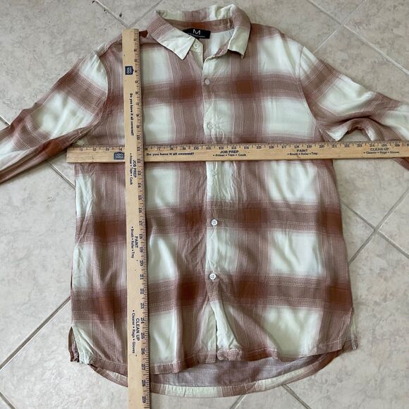 MAGASCHONI  BUTTON UP PLAID SHIRT men’s size Medium Plaid Brown/cream - Picture 4 of 11